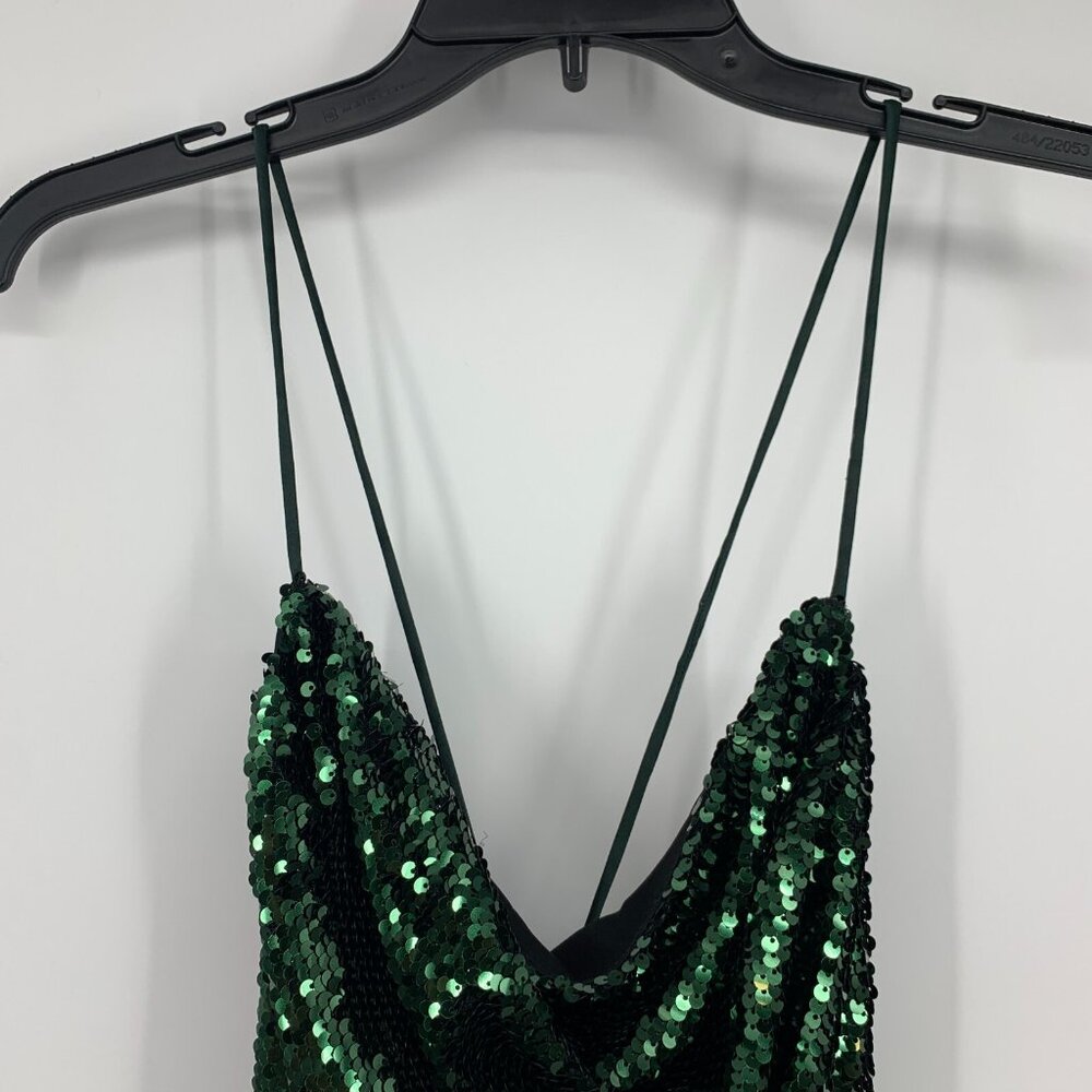 Lulus Dress Green Sequin Sparkle Lace Up Mini Sleeveless Bodycon - Picture 9 of 10